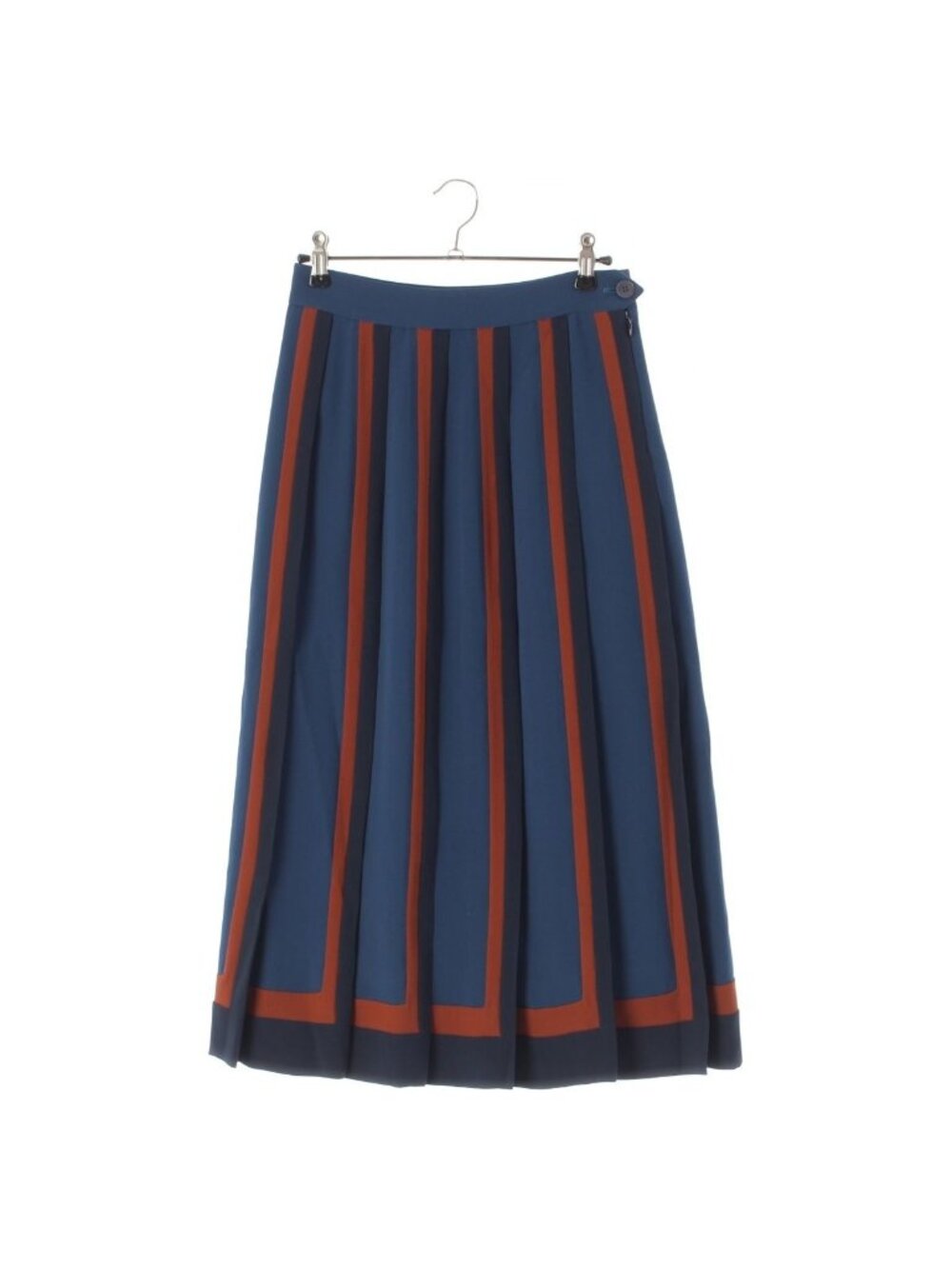 Loro Piana Silk Pleated Long Skirt Navy 36